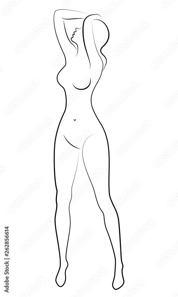 Fototapeta premium Silhouette of a sweet standing lady. The girl has a beautiful figure. Vector illustration.