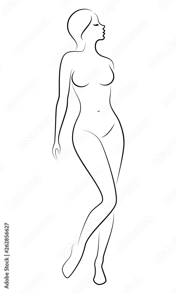 Fototapeta premium Silhouette of a sweet standing lady. The girl has a beautiful figure. Vector illustration.