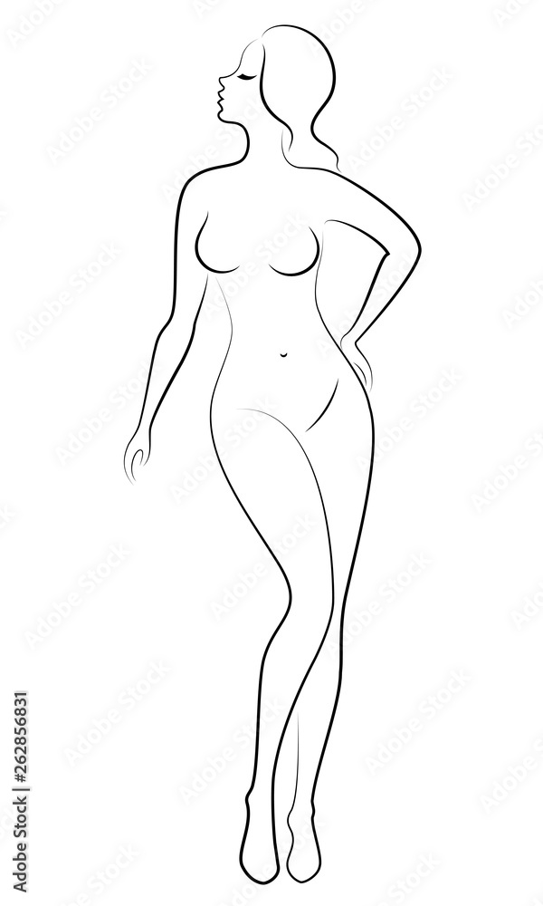 Naklejka premium Silhouette of a sweet standing lady. The girl has a beautiful figure. Vector illustration.
