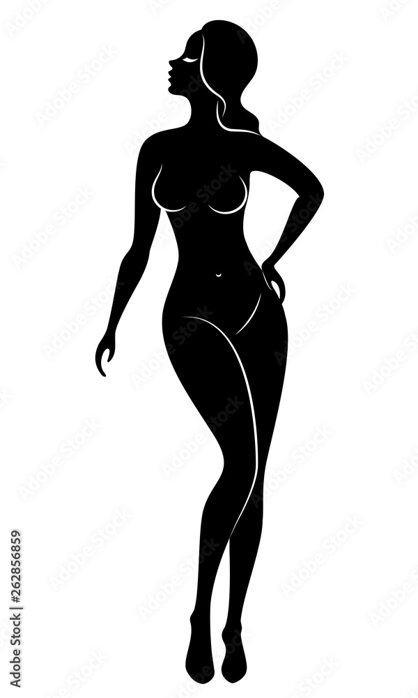 Silhouette of a sweet standing lady. The girl has a beautiful figure. Vector illustration. Silhouette of a sweet standing lady. The girl has a beautiful figure. Vector illustration.