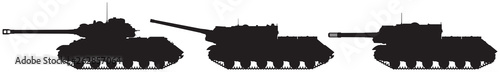 Tank and tank destroyers vector silhouettes, WW2 Soviet heavy tank IS-2 and self-propelled artillery units anti-tank assault guns ISU-122 and ISU-152 from Joseph Stalin IS tank series