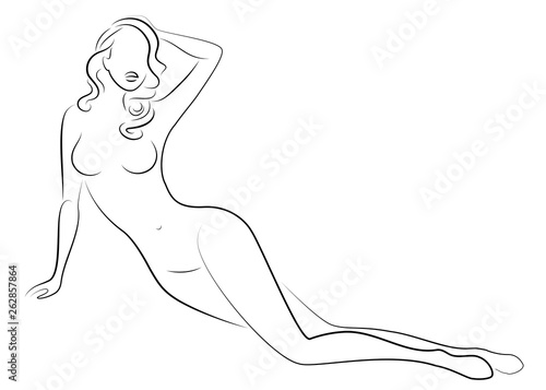Silhouette of a sweet lady. The girl has a beautiful slim figure. The woman lies. Vector illustration.