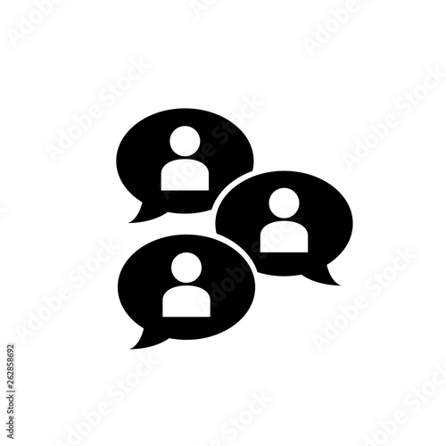 Group chat bubbles or forum discussion with multiple people chatting flat vector icon for apps and websites