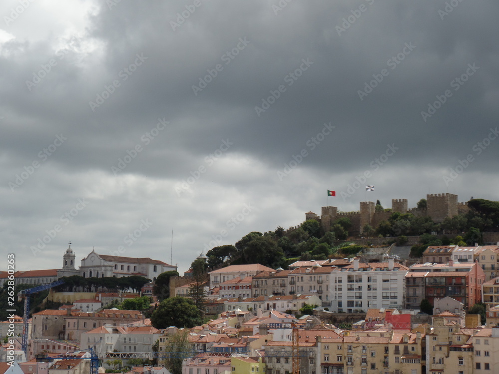 Lisbon castle rainy view