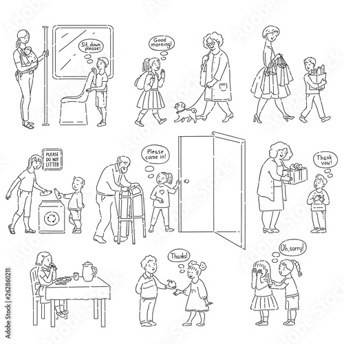 Vector good behaviour and manners of kids set