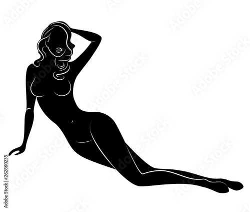 Silhouette of a sweet lady. The girl has a beautiful slim figure. The woman is walking. Vector illustration.