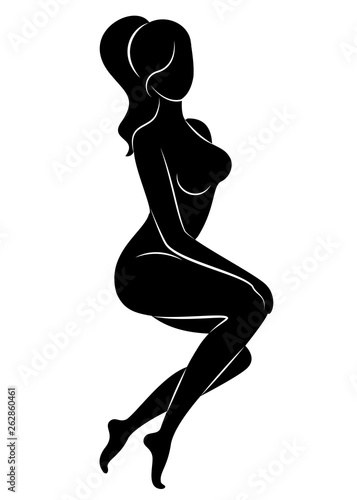 Silhouette of a sweet lady. The girl has a beautiful slim figure. The woman is walking. Vector illustration.