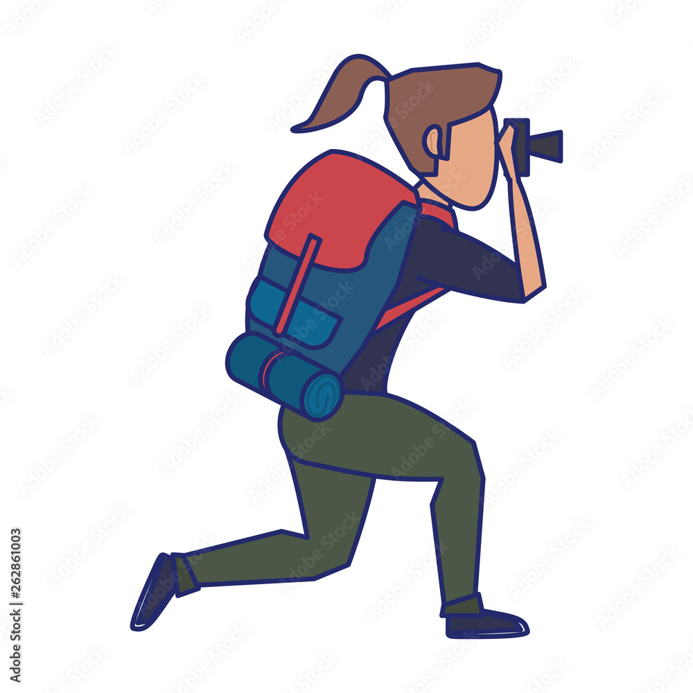 Backpacker hiking tourist adventure isolated isolated blue lines Backpacker hiking tourist adventure isolated isolated blue lines