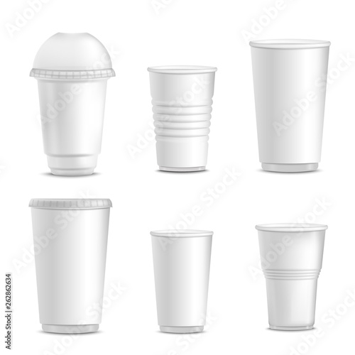 Collection of blank white plastic cup mockups