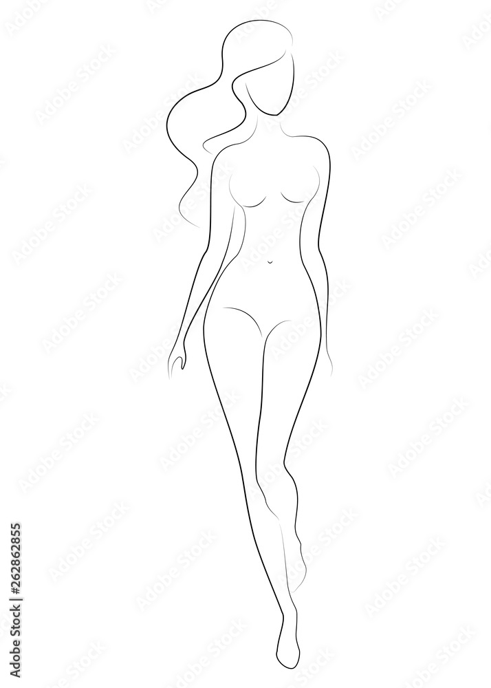 Silhouette of a sweet graceful lady. The girl has a beautiful slim figure. A woman is standing. Vector illustration. Silhouette of a sweet graceful lady. The girl has a beautiful slim figure. A woman is standing. Vector illustration.