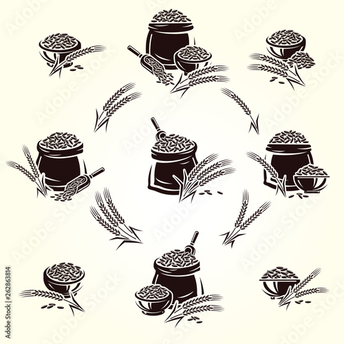 Ears of wheat and rye label and element set. Vector
