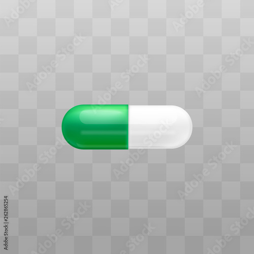 Medical drug capsule or antibiotic pill vector isolated on transparent background.