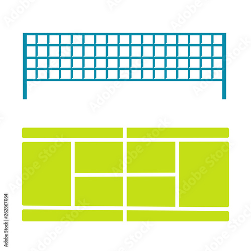 Tennis court and divider net vector icons. Symbol in flat style isolated on white background