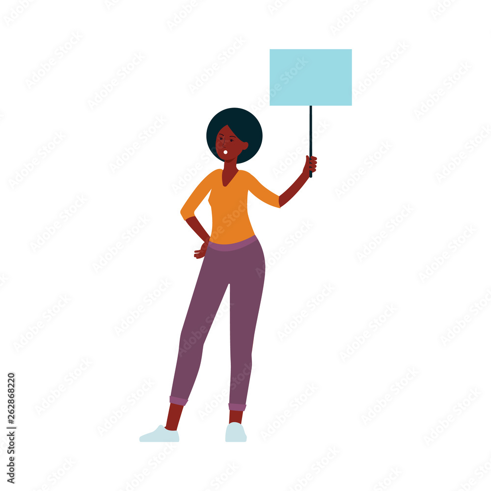 Young African American woman with protest banner sign Young African American woman with protest banner sign