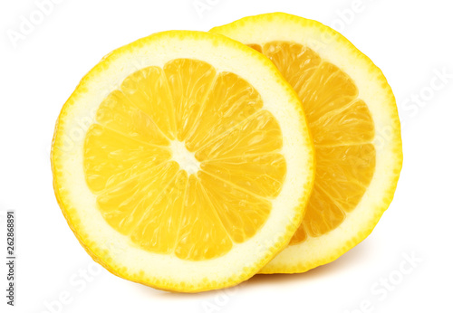 sliced lemon isolated on white background.