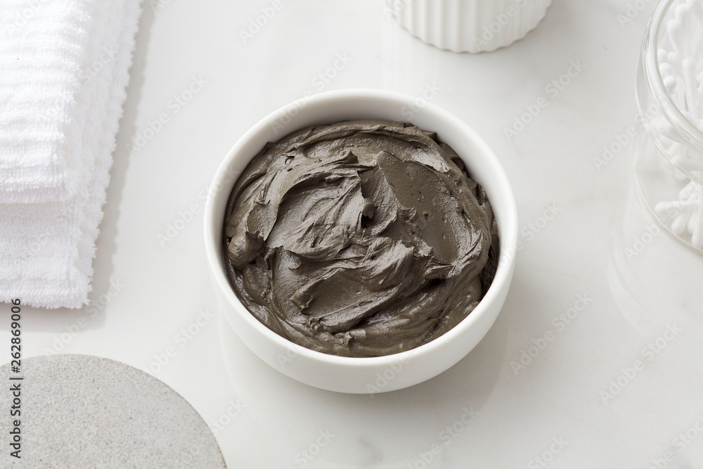Top view of mud mask in bowl. Top view of mud mask in bowl.