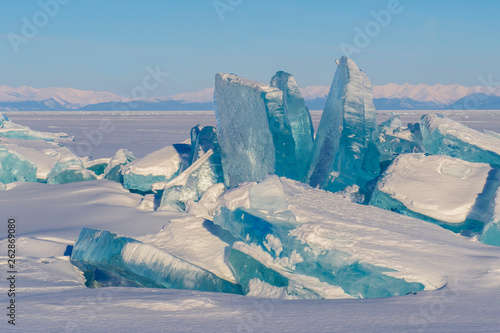 Baikal National Park area, winter, hummocks, ice, Lake Baikal, Republic of Buryatia, Russia. Author Alexey Vlasov