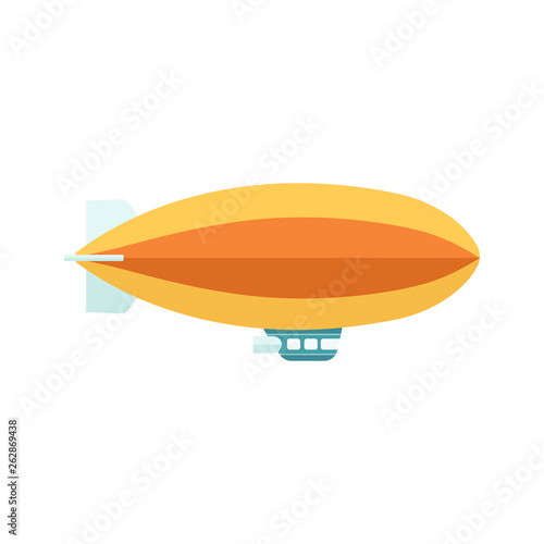 Vintage baloon with basket zeppelin or dirigible aircraft flat vector isolated.