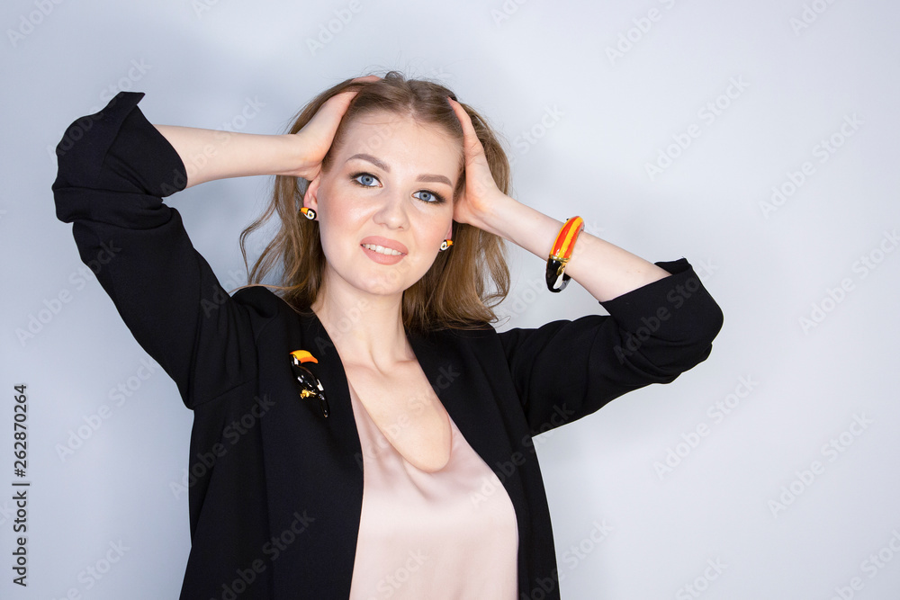 Beautiful blond smiling woman Limited depth of field Beautiful blond smiling woman Limited depth of field