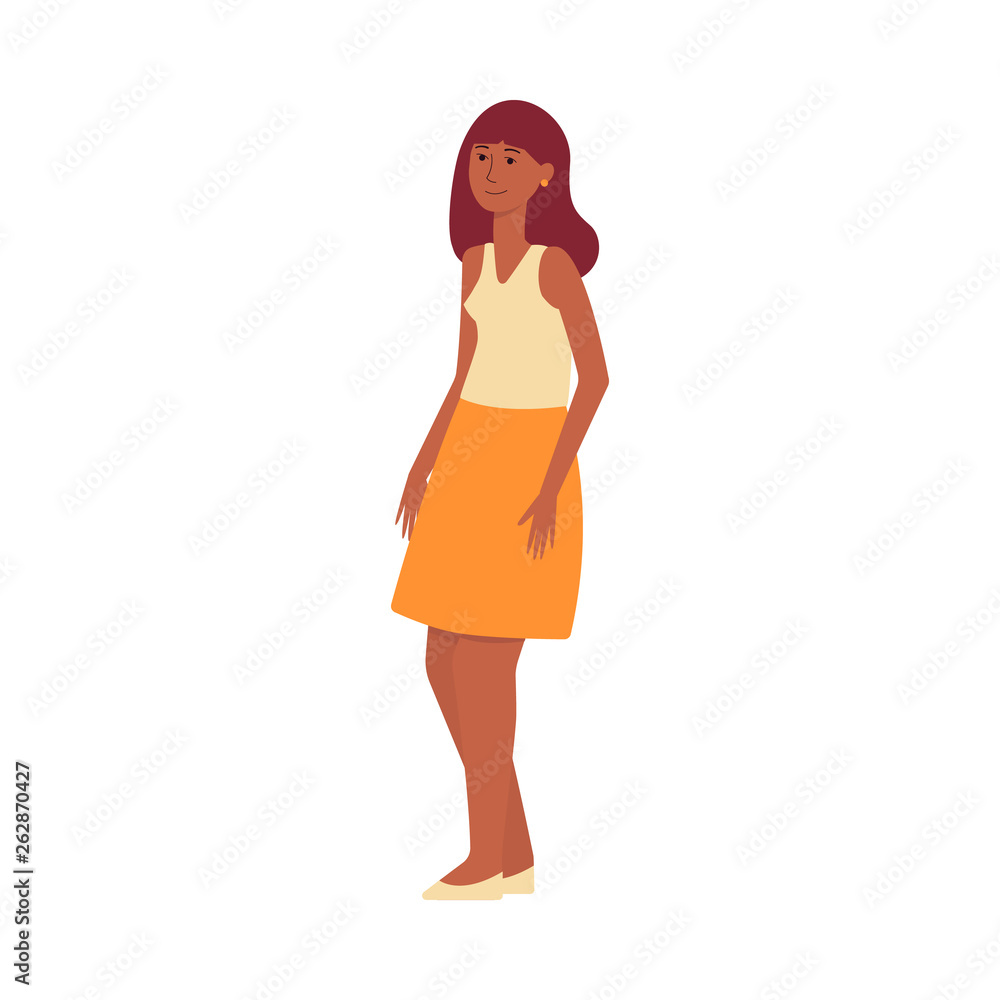 A brown-haired, dark-skinned oriental woman or a is standing. A brown-haired, dark-skinned oriental woman or a is standing.