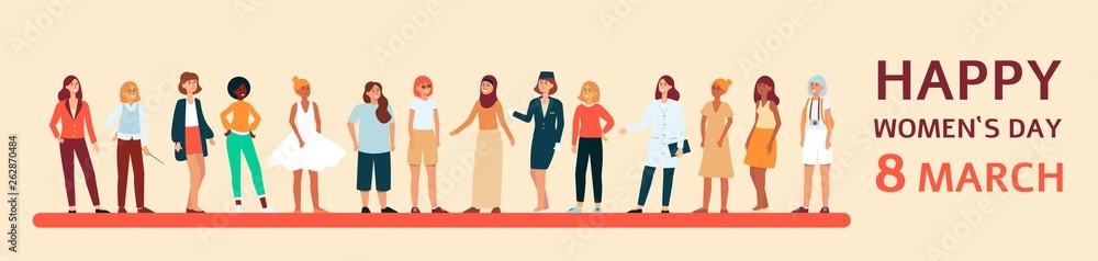 Female banner and poster with text 8 march and Happy Womens day. Female banner and poster with text 8 march and Happy Womens day.