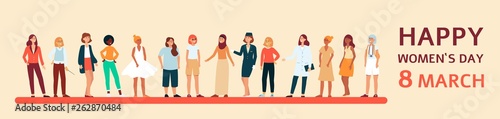 Female banner and poster with text 8 march and Happy Womens day.