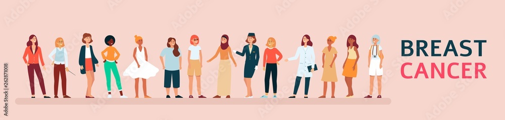 Diverse group of woman supporting breast cancer awareness. Diverse group of woman supporting breast cancer awareness.