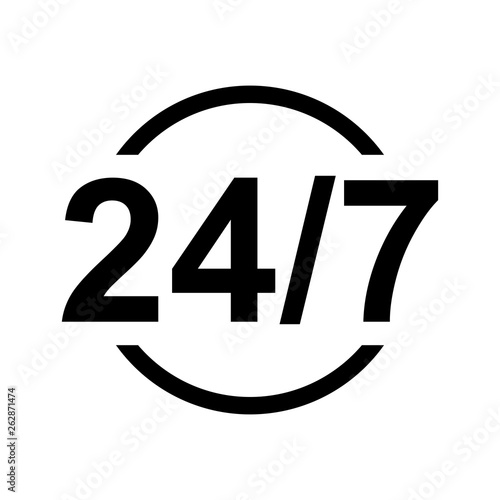 24/7 icon flat vector illustration design