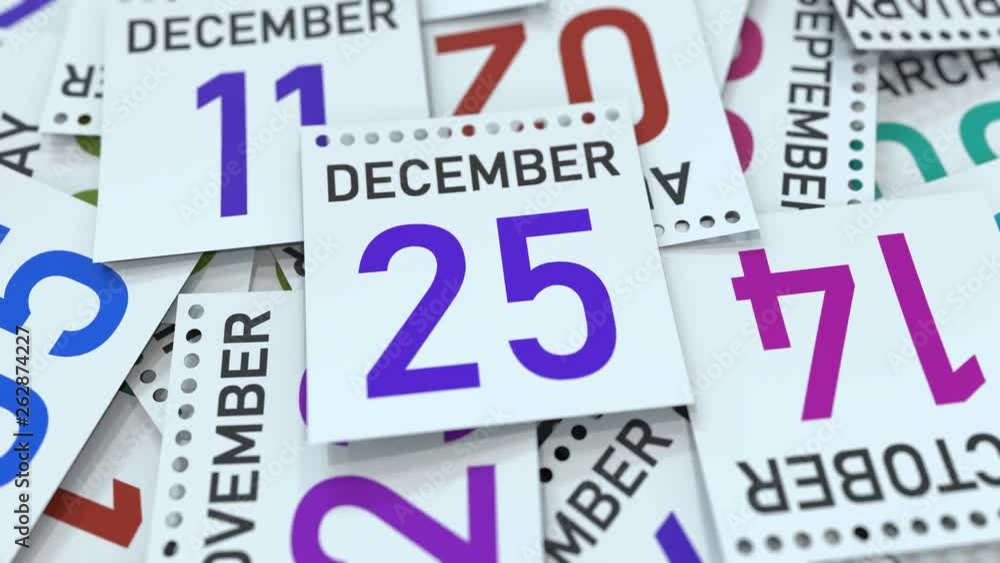 Calendar leaf with December 25 date, 3D animation Calendar leaf with December 25 date, 3D animation