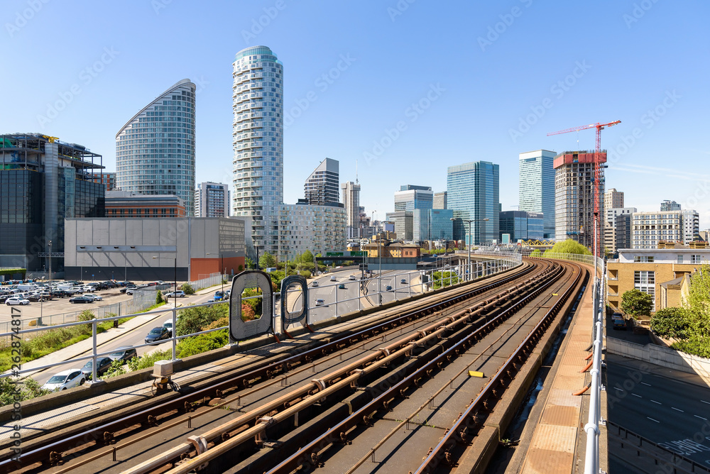 The railway tracks of Docklands Light Railway The railway tracks of Docklands Light Railway