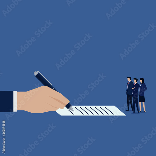 Hand signature watching by business team.