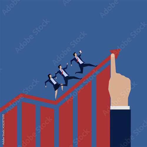 Business team run around grow up chart.