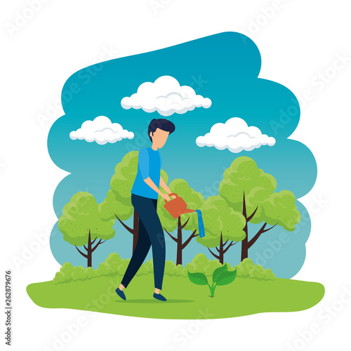 young man planting tree
