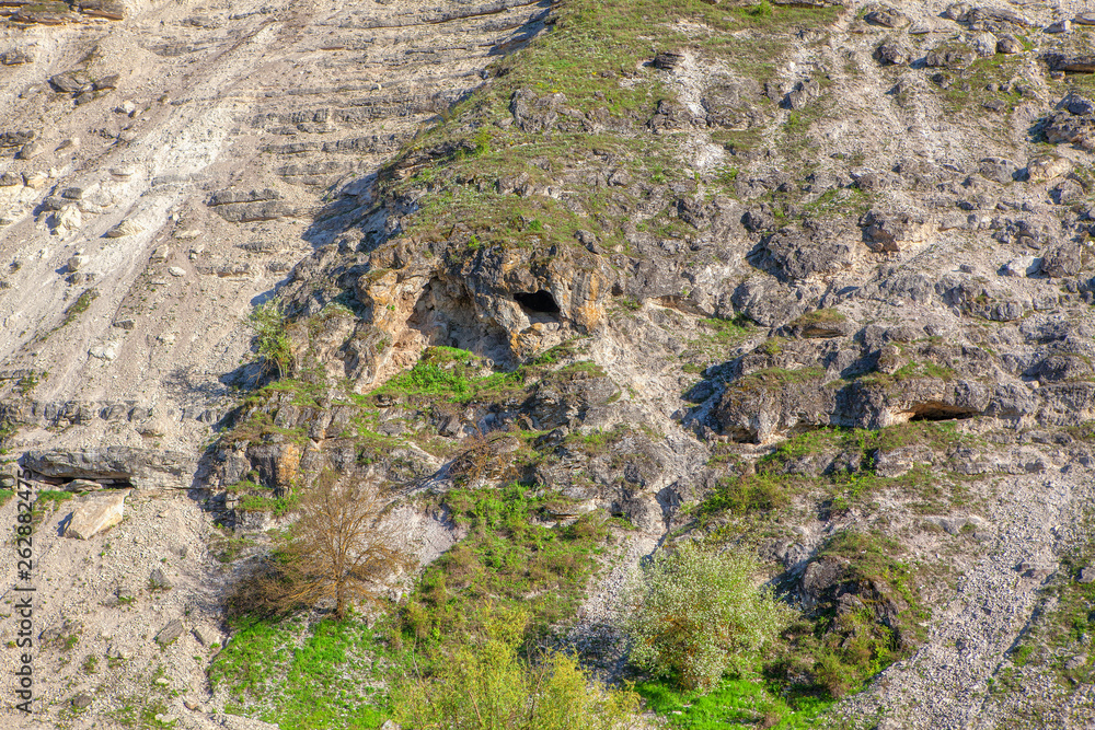 background of stone cliffs in the mountains