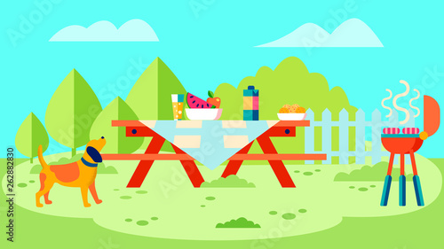Barbecue Garden Party Flat Vector Illustration