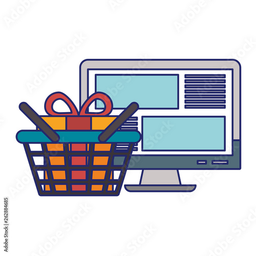 Shopping market basket blue lines