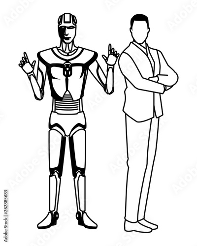 humanoid robot and businessman black and white