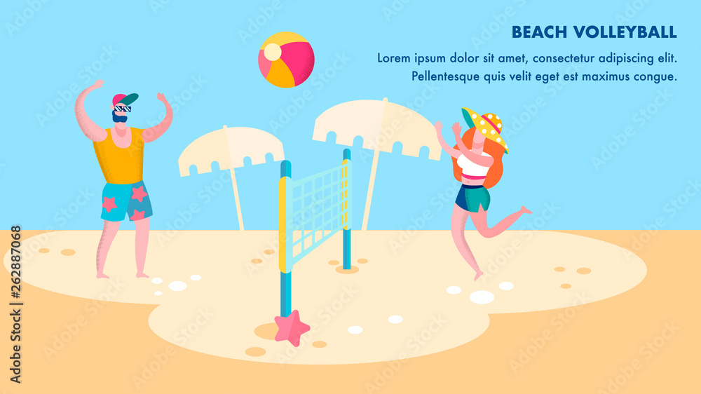 Beach Volleyball Competition Flat Banner Template Beach Volleyball Competition Flat Banner Template