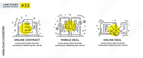 Set of illustrations concept with businessmen. Workflow, growth, graphics. Business development, milestones. linear illustration Icons infographics. Landing page site print poster. Line story
