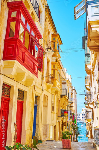 Traditional balconies in Senglea, Malta photo