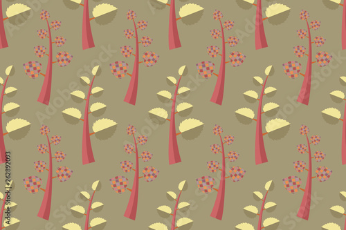  Flat  trees with mosaic leaves.