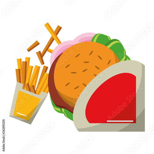 Fast food hamburger and french fries