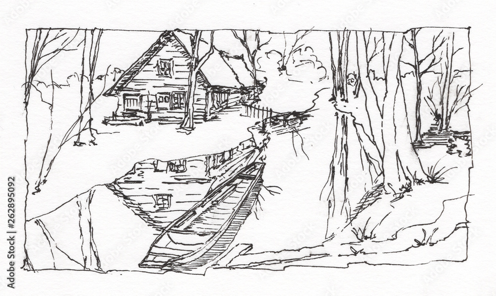 Obraz premium Graphic drawing - Forest pier