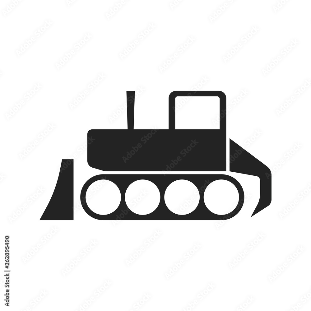 Bulldozer. Black silhouette. Vector drawing. Isolated object on white background. Isolate.