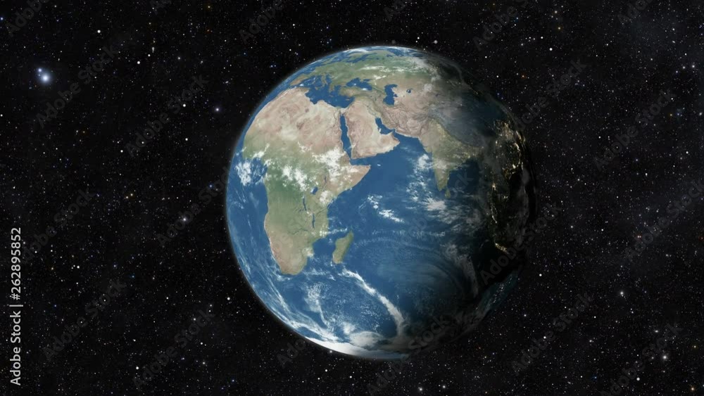 Planet earth from space. Realistic world globe spinning slowly ...