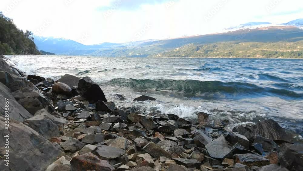 Futalaufquen lake shore on a windy day, Los Alerces National Park, Patagonia, Argentina Futalaufquen lake shore on a windy day, Los Alerces National Park, Patagonia, Argentina