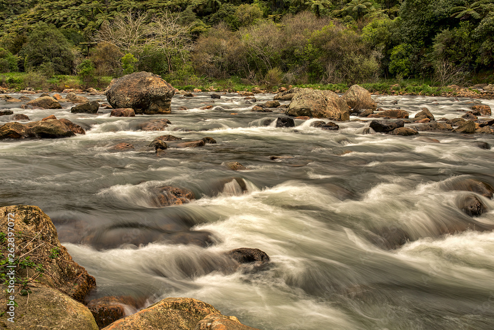 cascades of water in the rapids in the river in the forest cascades of water in the rapids in the river in the forest