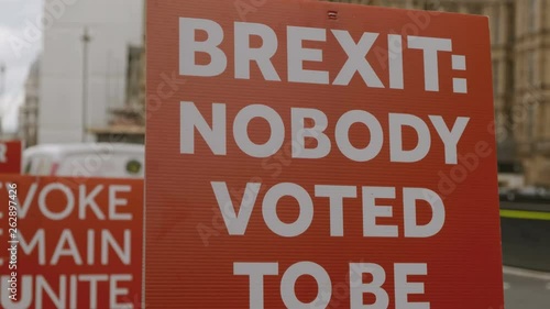 Close-up shot of a Pro-EU Remain poster supporting the UK staying in the European Union, Westminster, London, UK photo