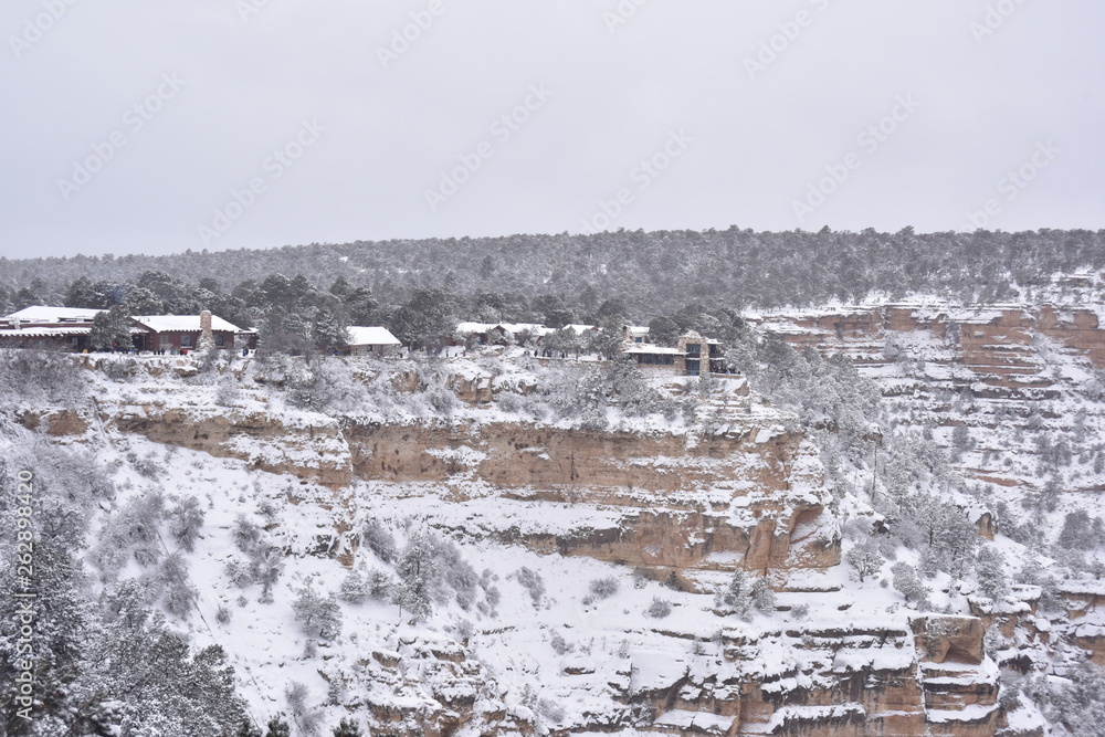 Grand Canyon, AZ., U.S.A. Dec. 31, 2018.  Grand Canyon National Park New Year’s Eve afternoon with light snow falling.