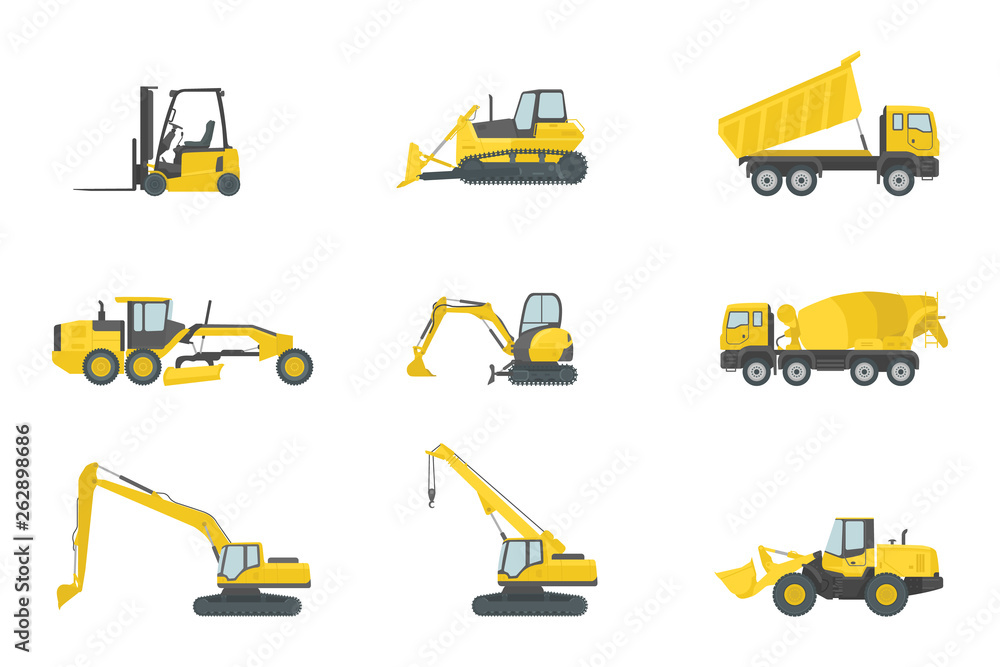 heavy truck construction set collections with yellow color and various type - vector heavy truck construction set collections with yellow color and various type - vector